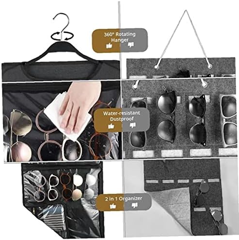Organizador de jóias pendurado com zíper duplo 43 bolsos 360 ° Girando a bolsa de armazenamento de dupla face de colares