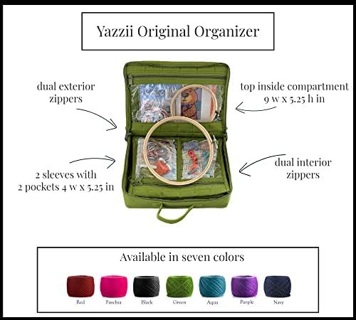 Yazzii Original Organizador de artesanato Organizador de sacola - Organizador de bolsa de armazenamento portátil - Organizador de armazenamento multiuso para artesanato, cosméticos e jóias. Verde