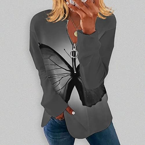 Nokmopo feminino botão para baixo camisa moda moda casual colarinho com capuz de capuz de manga longa t-shirt top