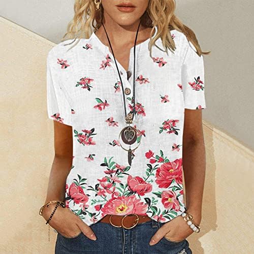 Tops de verão para mulheres casuais boho estampa floral v pescoço de manga comprida blusas soltas camisas