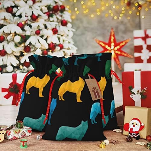 Sacos de presentes de natal de cordas colorido-geométrico-lobo apresenta sacos de embrulho sacos de embrulho de presentes de natal, bolsas médias