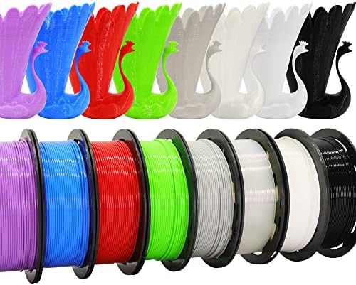 Ttyt3d 1,75mm 8 bobinas de cores básicas Pacote de filamento de impressora PLA 3D, branco/preto/transparente/cinza claro/azul/vermelho/verde/roxo,