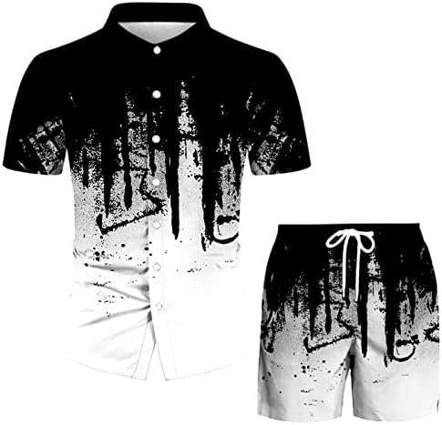 Roupas de trilhas de 2 peças para homens com bolsos camisa havaiana tropical e conjuntos curtos da moda Muscle Cadeirts Ternos