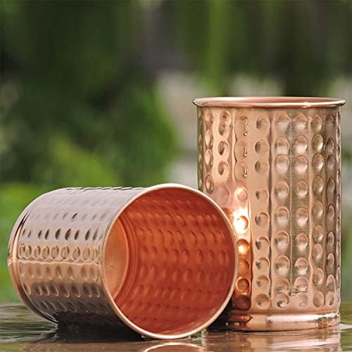 Conjunto puro do copo puro de 2 | Caneca de cobre do viajante para servir água | Para benefícios de saúde de Ayurveda
