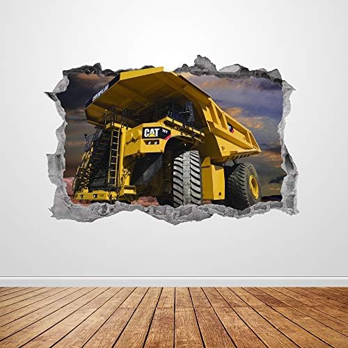 Decalque de parede de caminhão de areia esmagado em 3d gráfico amarelo construção caminhão adesivo de parede arte mural poster de garotas decoração de decoração up295