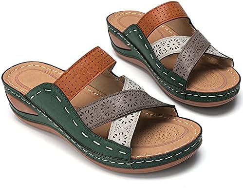 Sandálias de cunha feminina confortáveis ​​plataformas de couro macio sapatos romanos verão ao ar livre de pé aberto sandália