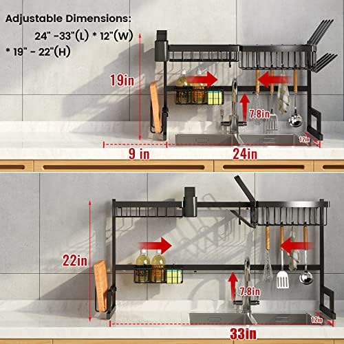 Adbiu 【pia de ajuste 24,5 - 32 L 2023 Versão sobre pia de secagem rack de rack de rack design 2 camada grande rack de prato de cozinha organização de balcão de aço inoxidável e armazenamento