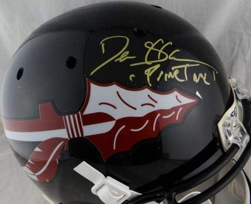 Deion Sanders assinado FL State F/S Black Proline Helmet com Primetime- JSA W *Gold - Capacetes da faculdade autografada