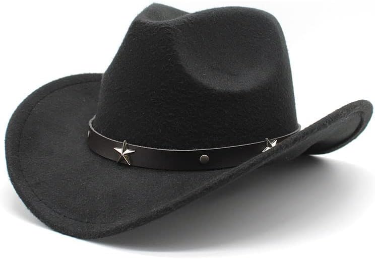 Nocihah Kids Garotas Sentiu Fedora Hat Hat Western Cowgirl Hat com cinto de cinto de fivela feltro Fedora Chapéus （4-8 anos)