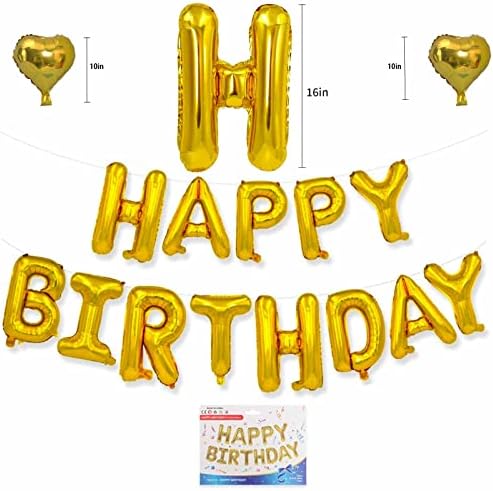 Feliz Aniversário Banner, Gold Feliz Aniversário Balão, 16 polegadas 3d Mylar Foil Balloons Letters Set Inflatable, decoração