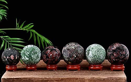 Cnyanfei 70-80mm Plum Blossom Stone Sphere Bola de cristal de jasper natural com suporte de cristal de cristal bola decorativa