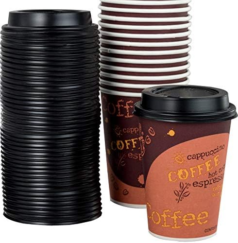 Avant Grub Restaurant Grade Paper Coffee Cople Cup com tampas de cúpula reciclável. 100 pacote, durável, BPA gratuitamente descartáveis ​​xícaras de designers para bebidas quentes em quiosques, lojas, cafés, 12,0 oz
