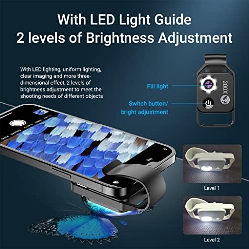 Lente de telefone HD 200x Lente de microscópio com LED de LED móvel CPL lentes Micro Pocket Macro para todo o smartphone