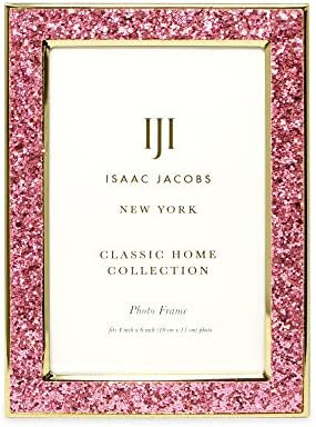 Isaac Jacobs 4x6 Glitter rosa e moldura de metal dourado, com cavalete de tecido preto, montado na parede, feito para mesa, contra-espaço, prateleira e mesa
