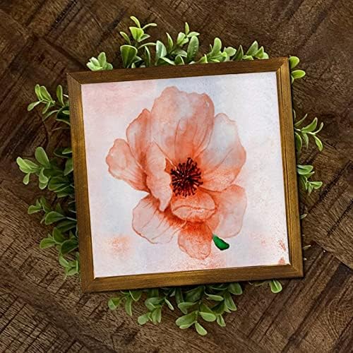 Retro laranja hibiscus flor enquadrado placar de madeira vintage pintura floral pintagem floral parede de madeira arte vintage verão floral marceneça decoração de parede de garagem para quarto prateleira de sala de estar 7x7 polegada