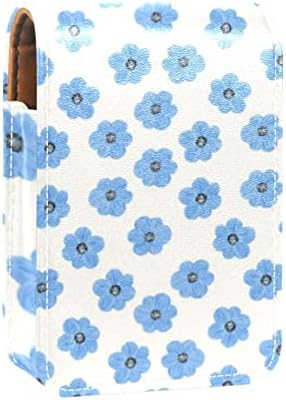 Bolsa de batom de batom de maquiagem de oryuekan com espelho portátil de armazenamento de armazenamento portátil de armazenamento de armazenamento labial de armazenamento, desenho animado azul de flores adorável