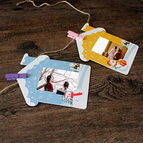 Cura de papel de decoração de natal cura moldura de papel 9 pcs papel de papel com clipes e 2 metros de corda para decorações penduradas de parede quadros de imagem de colagem