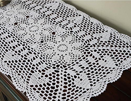 GraceBuy White 16x35 polegada retangular de algodão retangular de algodão Runner de mesa de renda