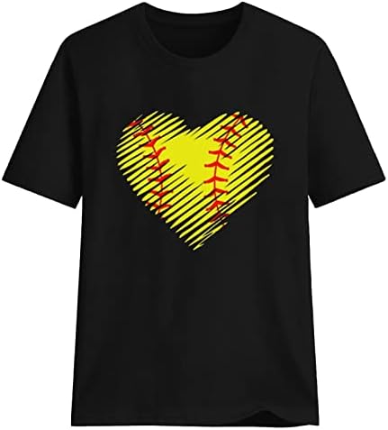 2023 Summer Tops Womens Love Heart Print Graphic T-Shirt Camisetas de Baseball de Manga Curta Tshirts Blush de Blush