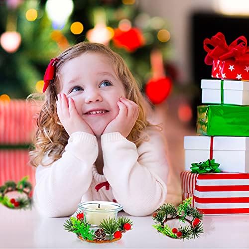 Willbond 2 Peças Votas votivas de Natal Decorativas Decorativas de vela de vidro Decorativo Ornamentos de natal com 2 peças Pinecone Berry Rings para Decoração Festiva de Casamento de Natal