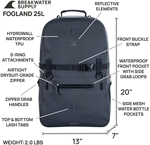 Breakwater Supply ™ Backpack submersível à prova d'água, armazenamento de laptops e zíperes herméticos | Trabalho de viagem
