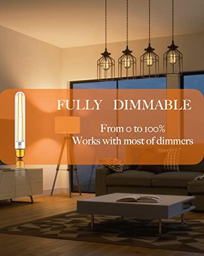 Bulbo T10 LED, Long Edison Bulbo 6W Dimmable, estilo tubular de 7,3 polegadas, base média e26 2700k, lâmpadas de tubo branco quentes, 7,3in 600lm 60W equivalente, ideal para arandelas de iluminação pendente Vanity Vanity 6pack