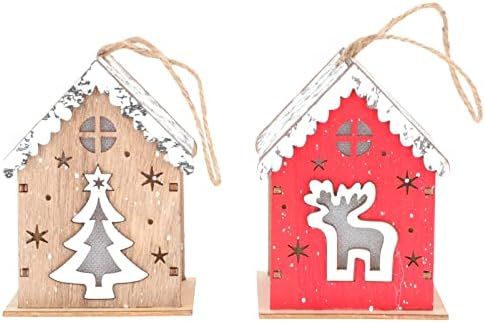 Aboofan 3 peças de natal led madeira natal mini iluminação casa casa de madeira casas de madeira iluminada casa estatueta casas