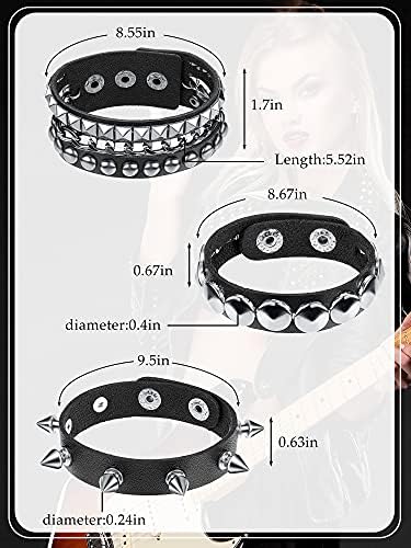 3 peças Pulseira punk cravejada de couro para homens mulheres 80s cravejas de pulseira gótica punk rock spike arbute punho