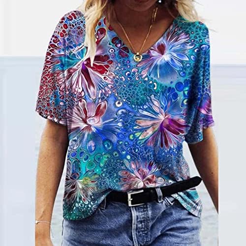 LONCE FLORAL IMPRESSO MULHERM CAMISÃO TEES GRAPHICA DE VERMELHO DE MANEIRA CURTA Camiseta Blouses Casual Casual Plus Size