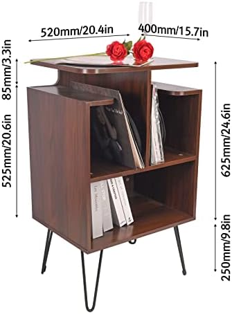 Myoyay Record Player Stand Vinyl Record Storage Gabinete de armazenamento Solid Wood Turnable Display Tabela Vinil/Álbums/Records/Books/Arquivos Armazenamento Com Metal Legs mantém até 200 álbuns para o escritório do quarto da sala