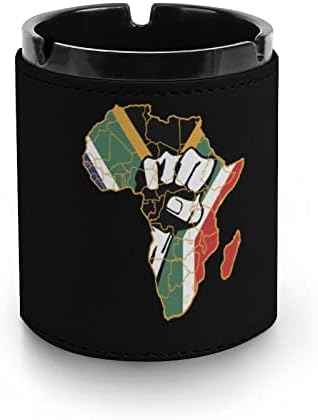 Power Black Power Africa Fist Map Funny PU Leather Ashtray Cigaretas Cigars Bandeja de cinzas para decoração de carro do escritório em casa