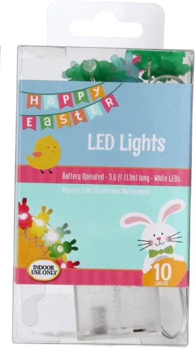 Luzes de LED de coelho colorido da Páscoa | Bateria operada 10 luzes de contagem | 3,6 pés de longa fita