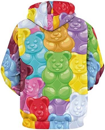 Baikutouan colorido urso de gomos Candies unissex 3d 3D com capuz de moletom com capuz com capuz com moletons leves com