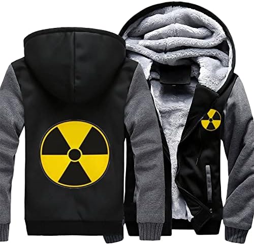 Aviso de radiação nuclear sinal de capuz masculino pega camisetas pesadas jaqueta grossa casaco de inverno quente