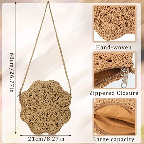 5 PCs Brincos de bolsa de palha Conjunto de bolsas de verão de verão Bolsa de ombro de praia Crossbody com 4 pares Rattan Boho