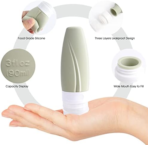 Insfit Bottles de viagem portátil TSA aprovada, 3 onças à prova de vazamento BPA BPA Free Silicone Travel Size Boletim de higienes,