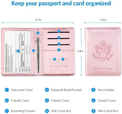 AMIR 2 Pack Passport e Vaccine Card Holder Combo, Carteira de Viagem para Mulheres e Homens, Caso de Capa de Passaporte Protetivo de Couro PU com Bloqueio de Rifd