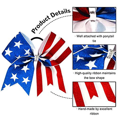 Weepaww 4 de julho America Flag Glitter Cheer Baws Roscos de cabelo patriótico de 8 polegadas Cabelo com líderes