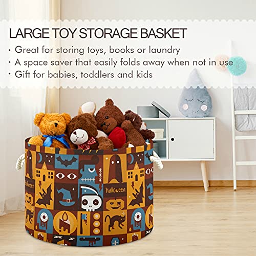 Grande cesta de armazenamento redondo - Halloween Cat Witch Pumpkin Canvas Storage Basket Toy Storage Bin para brinquedos para roupas de berçário
