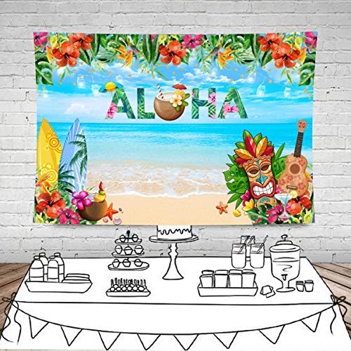 Sensfun 7x5ft verão Aloha Luau Party Beddrop para a praia havaiana Tiki Fotografia de flores de fundo de chá de bebê Birthday Birthday Party Banco de Banco de Banche