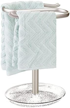 Mdesign Steel Fingertip Towel Rack Stand com bandeja de base - suporte de toalha, barra de toalha para banheiro, cozinha,