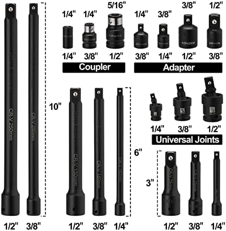 Conjunto de acessórios para ferramentas de unidade de 18 peças Mayouko, conjunto de acessórios de soquete, inclui adaptadores