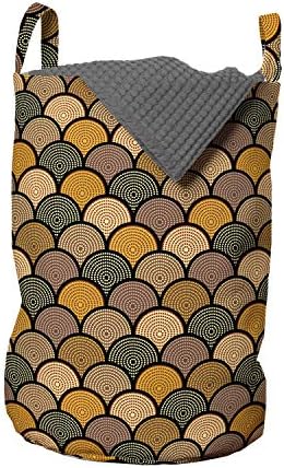 Bolsa de lavanderia aborígine de Ambesonne, padrão de repetição abstrato de rodadas pontilhadas sobrepostas em tons de terra, cesto de cesto com alças fechamento de cordão para lavanderias, 13 x 19, multicolor