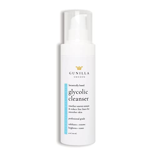 Cleanser glicólico Gunilla 2% Uma lavagem diária esfoliante para antienvelhecimento, hidratante, para todos os tipos de pele com aloe orgânico e 16+ botânicos