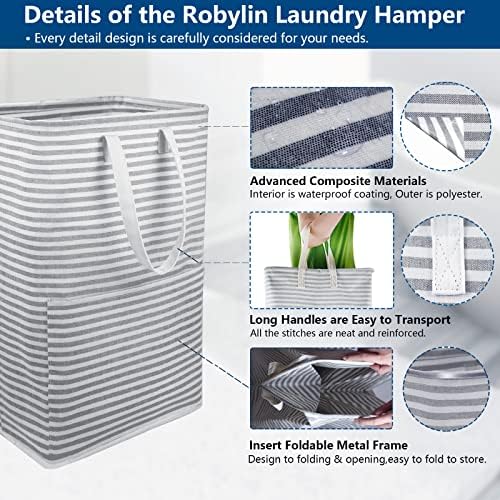 ROBYLIN 72L LAPUNDRY COLLAPSÍVEL Cesto de roupa, cesta de lavanderia independente com bolso classificado, cesta de roupas dobráveis