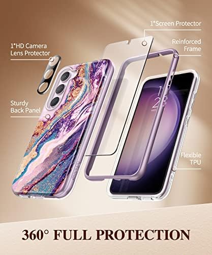 GVIEWIN Compatível com Samsung Galaxy S23 Plus Caso 6.6 2023, [4 em 1 Proteção de corpo inteiro] [Testada de gota militar] Mármore