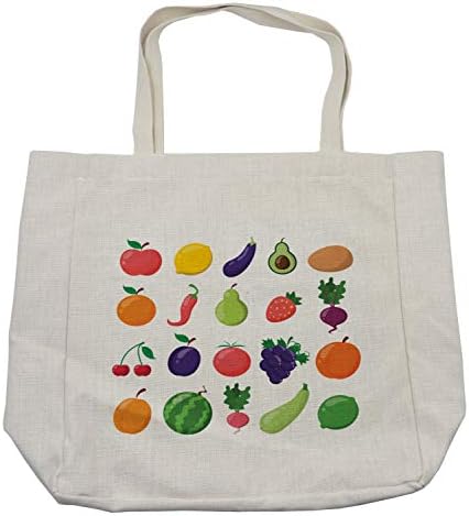 Bolsa de compras de frutas e legumes de Ambesonne, alinhada simetricamente várias nutrição dieta, saborosa e colorida