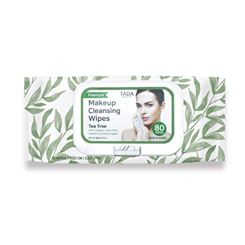 Removedor de maquiagem de lenços faciais de beleza de Tada | Limpos de limpeza molhados na árvore do chá | Tea Tree, 1 pacote