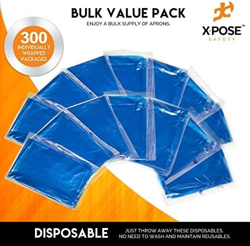 Aventais descartáveis ​​de plástico de segurança XPOSE - Pacote azul de 300 embalados individualmente Durável 1 mil 24