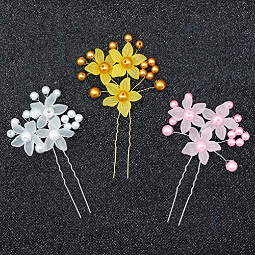 Leorx 5pcs Flores de noiva Hiar pérolas de casamento pérolas florais pinos em forma de U Pins de cabelo decorativo